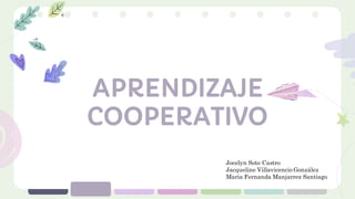 APRENDIZAJE
COOPERATIVO
Jocelyn Soto Castro
Jacqueline Villavicencio González
Maria Fernanda Manjarrez Santiago
 