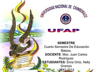 SEMESTRE
Cuarto Semestre De Educación
Básica.
DOCENTE: Msc. Juan Carlos
Rodríguez
ESTUDIANTES: Elvia Ortiz, Nelly
Granizo
2013-2014

 