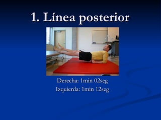 1. Línea posterior  Derecha: 1min 02seg Izquierda: 1min 12seg 