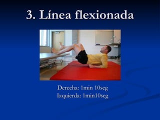 3. Línea flexionada Derecha: 1min 10seg Izquierda: 1min10seg 