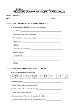Evaluacin inicial matemticas | PDF