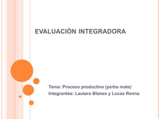 EVALUACIÒN INTEGRADORA
Tema: Proceso productivo (yerba mate)
Integrantes: Lautaro Blanes y Lucas Renna
 