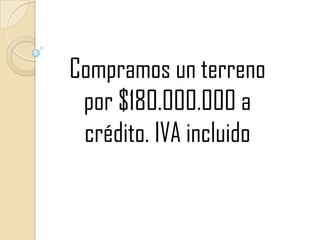 Compramos un terreno por $180.000.000 a crédito. IVA incluido