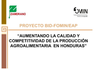 PROYECTO BID-FOMIN/EAP
“AUMENTANDO LA CALIDAD Y
COMPETITIVIDAD DE LA PRODUCCIÓN
AGROALIMENTARIA EN HONDURAS”
 