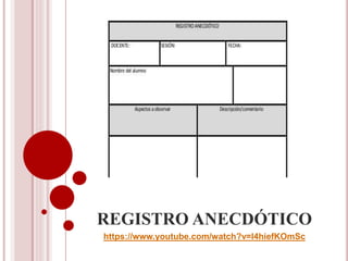 REGISTRO ANECDÓTICO
https://www.youtube.com/watch?v=I4hiefKOmSc
 
