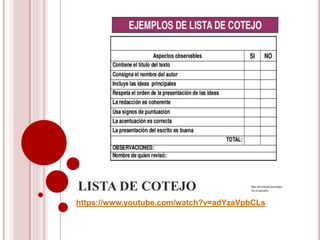 LISTA DE COTEJO
https://www.youtube.com/watch?v=adYzaVpbCLs
 
