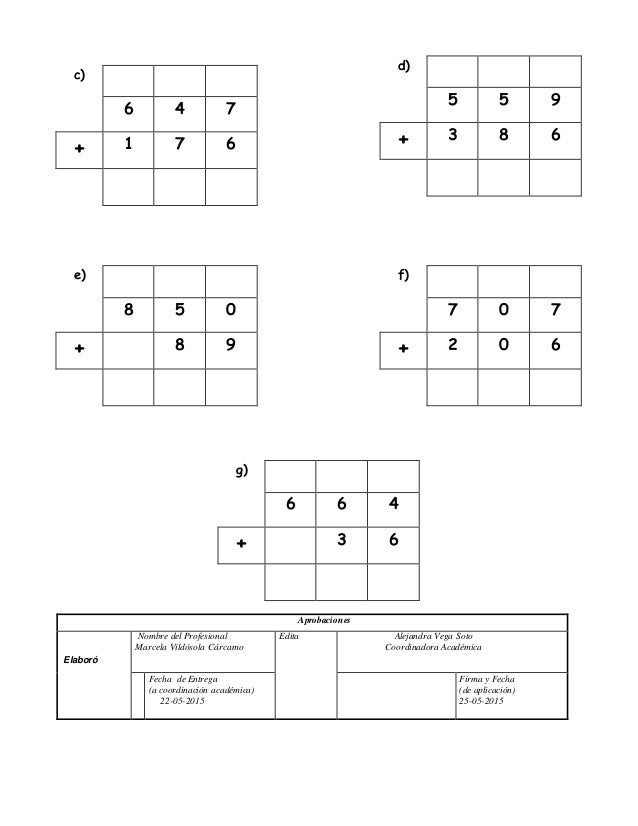 Evaluación suma y resta con reserva