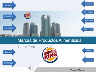 Marcas de Productos Alimenticios
Burger King
Víctor Villacis
Historia
Fundadores
Cronología
Logo Historia
Video
1er Logo
Logo - 1994
Logo - 1999
Diseño Logo
Logros
Promociones
 