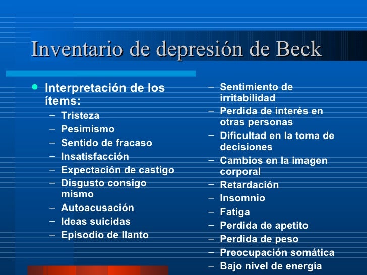 Inventario De Depresión De Beck Interpretacion