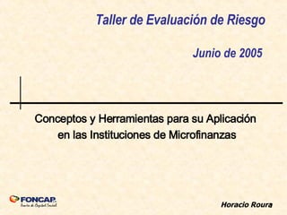 Taller de Evaluación de Riesgo Junio de 2005  Conceptos y Herramientas para su Aplicación  en las Instituciones de Microfinanzas Horacio Roura 