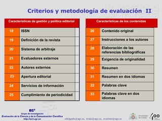 Criterios y metodología de evaluación  II Palabras clave en dos idiomas   33   Palabras clave   32   Resumen en dos idioma...