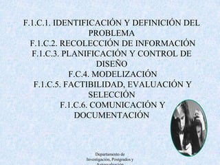 F.2. RESULTADOS GENÉRICOSF.2.D TRABAJO EN EQUIPOF.2.D.1 COOPERACIÓN F.2.D.2.  COMUNICACIÓN F.D.3. MANEJO DE CONFLICTOS F.2.D.4. ESTRATEGIA Y OPERACIÓN Departamento de Investigación, Postgrados y Autoevaluación