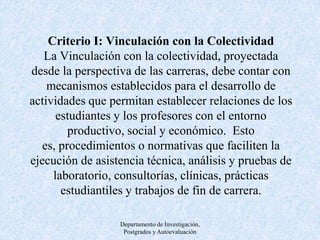 I.1 VINCULACIÓN DOCENTESDepartamento de Investigación, Postgrados y Autoevaluación