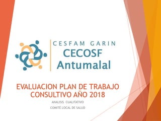 EVALUACION PLAN DE TRABAJO
CONSULTIVO AÑO 2018
ANALISIS CUALITATIVO
COMITÉ LOCAL DE SALUD
 
