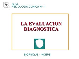 LA EVALUACION DIAGNOSTICA GUIA  PSICOLOGIA CLINICA Nº  1 BIOPSIQUE - INDEPSI 