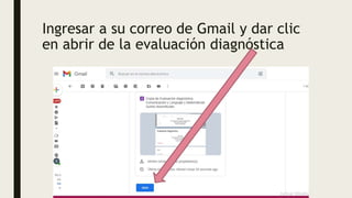 Ingresar a su correo de Gmail y dar clic
en abrir de la evaluación diagnóstica
 
