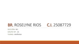 BR. ROSELYNE RIOS C.I. 25087729
SECCIÓN: M1
GRUPO Nº: 10
TURNO: MAÑANA
 