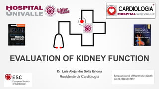 EVALUATION OF KIDNEY FUNCTION
Dr. Luis Alejandro Soliz Uriona
Residente de Cardiología
 