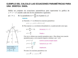 EJEMPLO DEL CALCULO LAS ECUACIONES PARAMÉTRICAS PARA
UNA GRÁFICA DADA.
 