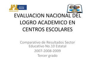 EVALUACION NACIONAL DEL LOGRO ACADEMICO EN CENTROS ESCOLARES Comparativo de Resultados Sector Educativo No.10 Estatal 2007-2008-2009 Tercer grado 
