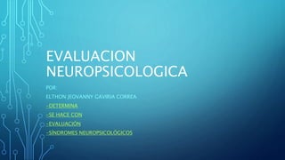 EVALUACION
NEUROPSICOLOGICA
POR:
ELTHON JEOVANNY GAVIRIA CORREA
-DETERMINA
-SE HACE CON
-EVALUACIÓN
-SÍNDROMES NEUROPSICOLÓGICOS
 