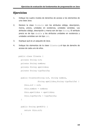 Ejercicios de evaluación de fundametnos de programacion en JAva | PDF