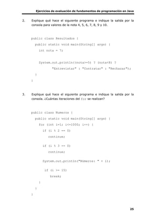 Ejercicios de evaluación de fundametnos de programacion en JAva | PDF