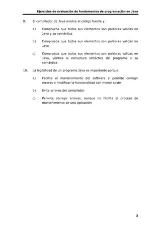 Ejercicios de evaluación de fundametnos de programacion en JAva | PDF