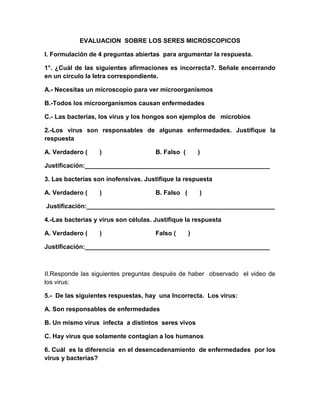 Evaluacion sobre los seres microscopicos ova 2 formulario (1) | DOCX