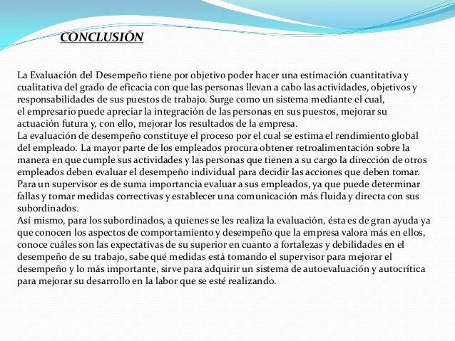 Conclusion Sobre La Evaluacion Del Desempeño