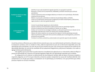 24
Cuando se evalúa al final
se puede:
•	 Identificar lo que cada estudiante ha logrado aprender y en qué grado lo aprendió.
•	 Reconocer si cuenta con los conocimientos, habilidades y actitudes necesarias para continuar
aprendiendo.
•	 Conocer la pertinencia de las estrategias didácticas en relación con los aprendizajes, dificultades
•	 y equívocos de los alumnos.
•	 Elaborar un juicio justo, sustentado en evidencias de aprendizaje válidas y confiables.
•	 Contar con la información necesaria para la asignación de niveles de desempeño y calificaciones,
según proceda en cada nivel y grado educativos.
La realimentación
permite:
•	 Conocer los aprendizajes logrados por cada estudiante.
•	 Exponer la distancia recorrida desde los saberes previos hasta los aprendizajes logrados.
•	 Escuchar la valoración que tiene el estudiante en relación con sus logros.
•	 Analizar con los alumnos las estrategias empleadas: su adecuación y pertinencia en relación con los
Aprendizajes esperados para conocer las razones de los resultados obtenidos.
•	 Elaborar, de manera conjunta, una ruta que permita mejorar el nivel de aprendizaje alcanzado.
•	 Valorar la pertinencia y adecuación de las acciones acordadas para la autorregulación y autonomía
del alumno como aprendiz.
•	 Fortalecer la confianza, autoestima y autoconcepto como aprendiz capaz de cada estudiante.
Una de las primeras reflexiones que se debe de tener presente para crear una realimentación pertinente y relevante es que
la evaluación sumativa, como su nombre lo indica, debe de representar la suma de la información disponible acerca del
aprendizaje de los estudiantes, con el fin de que el juicio emitido sea justo. Esta construcción requiere de las evidencias de
aprendizaje obtenidas, así como de los resultados de las evaluaciones diagnósticas y del proceso realizadas, a las cuales se
agrega la observación del docente.
Esto significa que el juicio final no puede reducirse al resultado de la aplicación de un instrumento; debe de reflejar el
proceso de aprendizaje de un alumno en el periodo asignado al logro del o los Aprendizajes esperados que se evalúan.
En congruencia con lo anterior, la realimentación de esta evaluación también debe de abarcar el proceso completo y
responder preguntas con el fin de que el docente y el alumno puedan comprender las causas del resultado obtenido. Esta
comprensión es el vínculo que enlaza a la evaluación con el aprendizaje y la enseñanza, es lo que permitirá que ambos
procesos mejoren en el futuro inmediato.
 