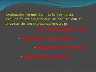 Las modalidades son:
• Regulación interactiva
•Regulación retroactiva
•Regulación proactiva
 