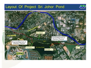 Sri Johor Pond
LRT
Layout Of Project Sri Johor Pond
Sg. Kerayong
KLP Highway
ProposedAlignment of
Diversion Channel
ProposedAlignment of
Diversion Channel
Pond Outlet
Pond Intlet
Bandar Sri
Permaisuri
Wier
 
