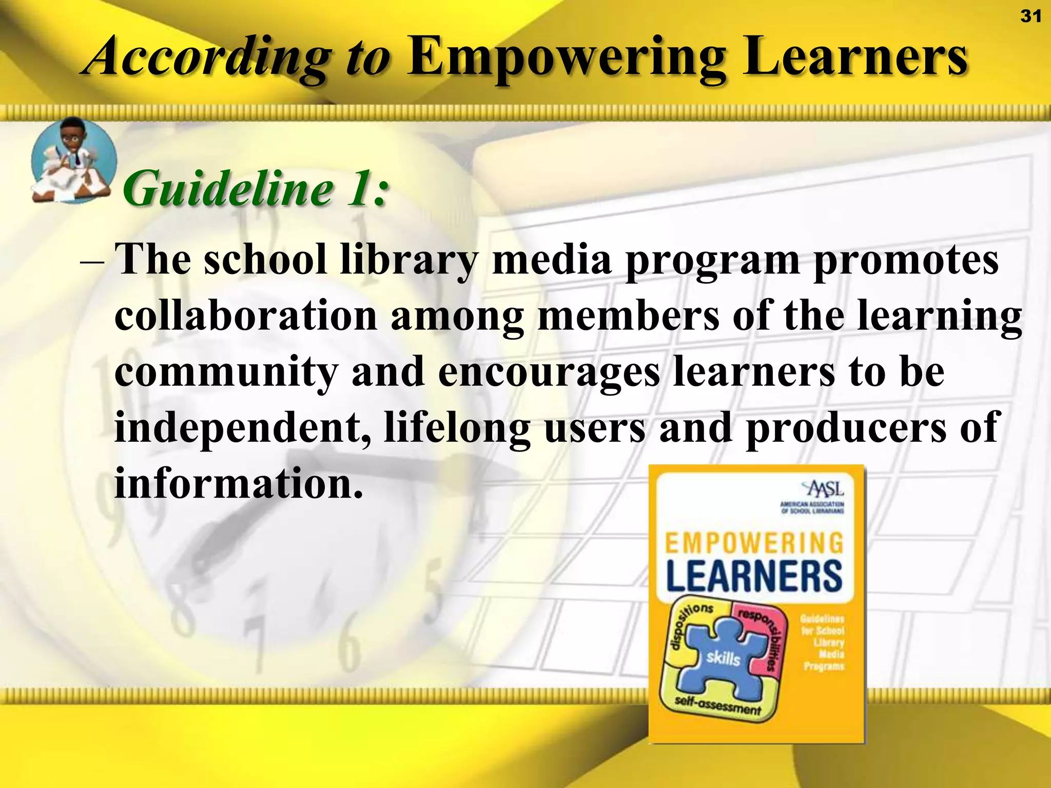 Evaluation Model Step 1.Define the QuestionThe QuestionResearch Finding   Students whose school librarian plays an instructional role tend to achieve higher than average scores.   What data are needed to determine whether or not the school librarian plays an instructional role in the school?