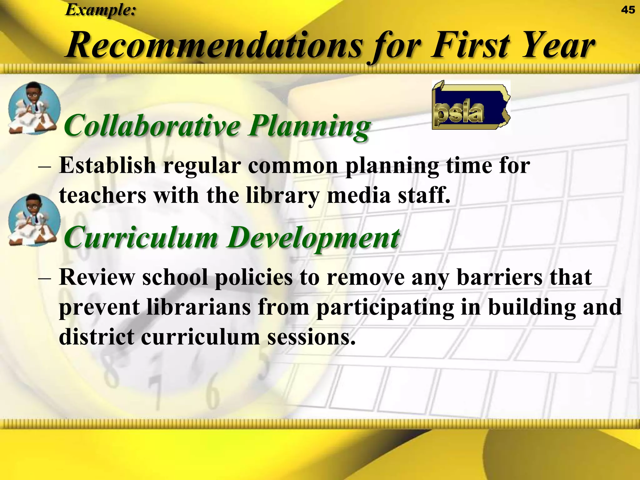Contradictory Data Example—Target Indicator:Effective teaching modeled & promoted.Library	 Basic ____ Prof.  100% Exemplary	Admin.	  ____ Basic ____ Prof.  100% Exemplary	Teacher	  Basic 60%  Prof.    40% ExemplaryTarget Indicator:  Student achievement is assessed.Library	 100% Basic    Prof. Exemplary	Admin.	 100% Basic   ____ Prof. Exemplary	Teacher	   90% Basic   10%  Prof. Exemplary