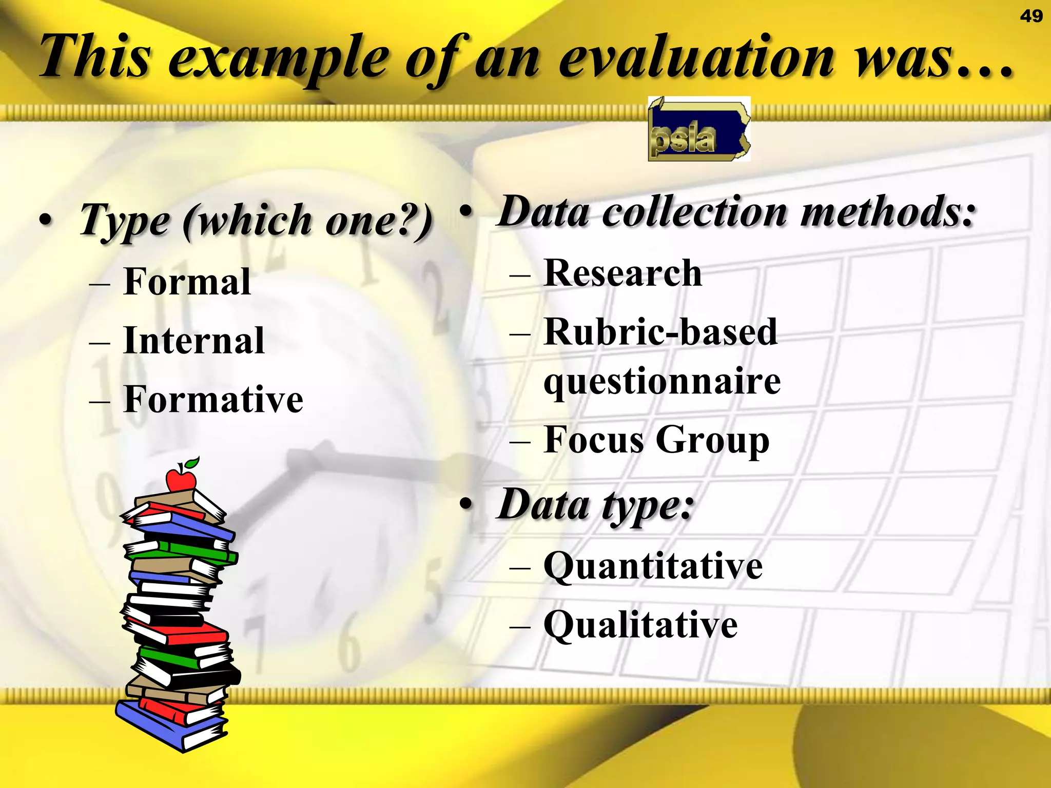 Because of the strong correlation between the school librarian’s instructional role and student achievement, the Advisory Committee establishes a three year goal of reaching the Exemplary level in all target indicators in the Teaching and Learning RubricExample:Recommendations for First YearStandards for the 21st Century LearnerReview the Standards for the 21st Century Learner to ensure they align with content standards and set student expectations for analysis, evaluation and inquiry.Meet with teaching teams to solicit recommended revisions.Convene a workshop for new teachers to review the standards.Adapted from 