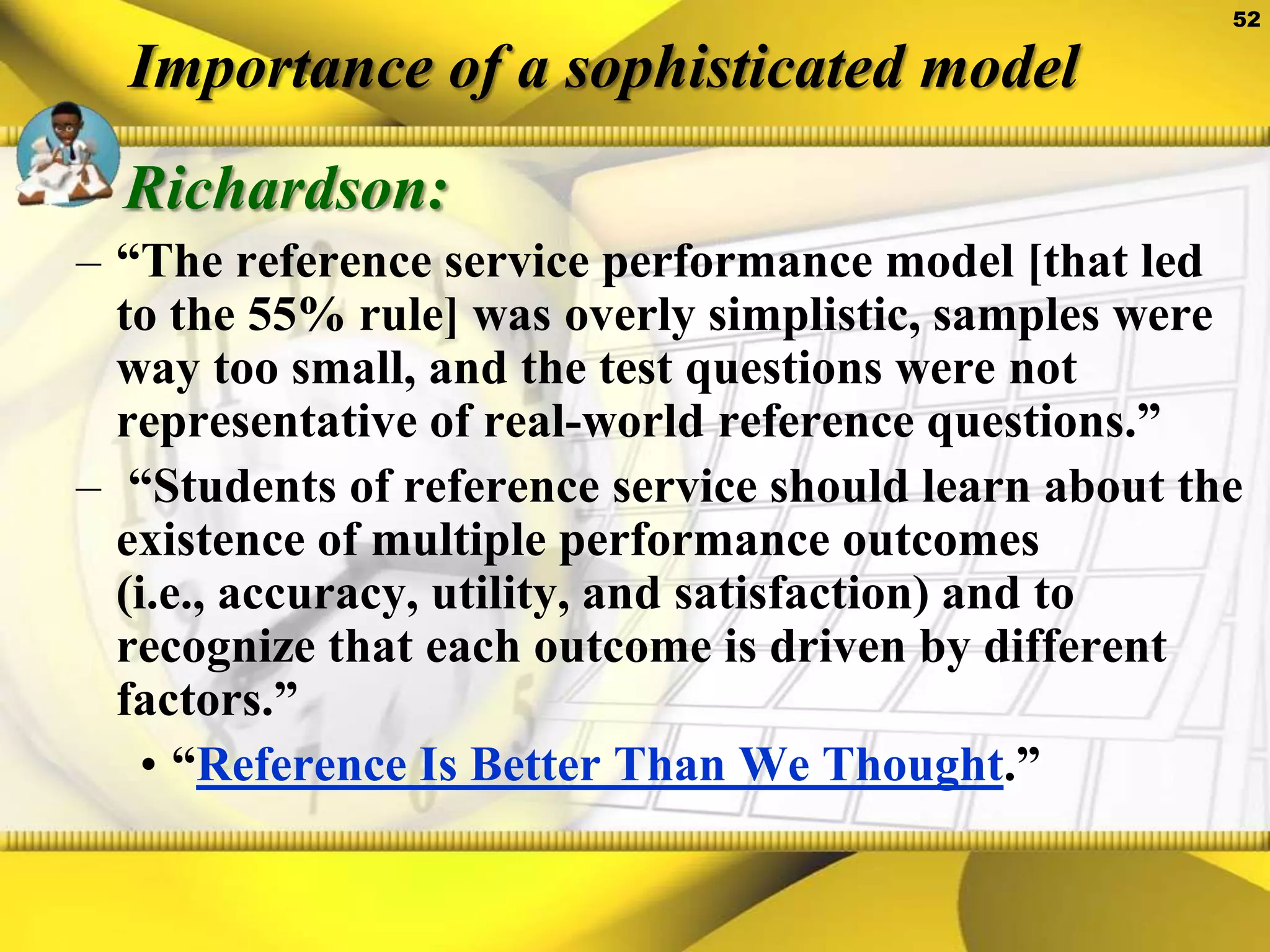 Evaluation Model Step 5.Develop an action planLibrary staff develop an action plan for each recommendation.The Advisory Committee of Stakeholders reviews and approves the action plans.
