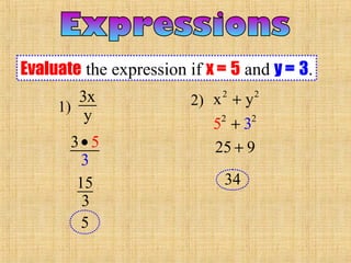 Evaluating Algebraic Expressions | PPT