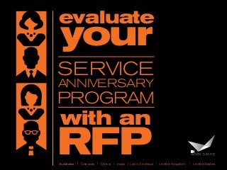 evaluate

your

SERVICE
Anniversary

Program

with an

RFP

Australia | Canada | China | India | Latin America | United Kingdom | United States

 