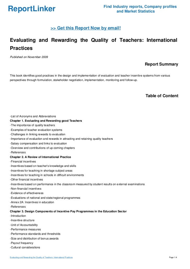 Evaluating and Rewarding the Quality of Teachers International Practices