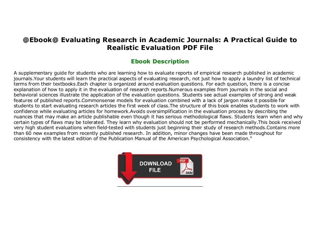Ebook Evaluating Research in Academic Journals A