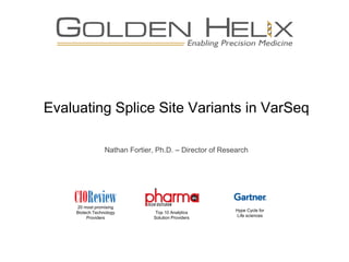 Evaluating Splice Site Variants in VarSeq
Nathan Fortier, Ph.D. – Director of Research
20 most promising
Biotech Technology
Providers
Top 10 Analytics
Solution Providers
Hype Cycle for
Life sciences
 