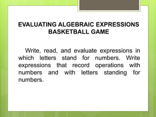 Evaluating algebraic expression | PPTX