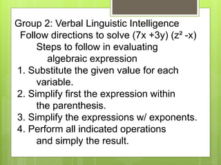 Evaluating algebraic expression | PPTX