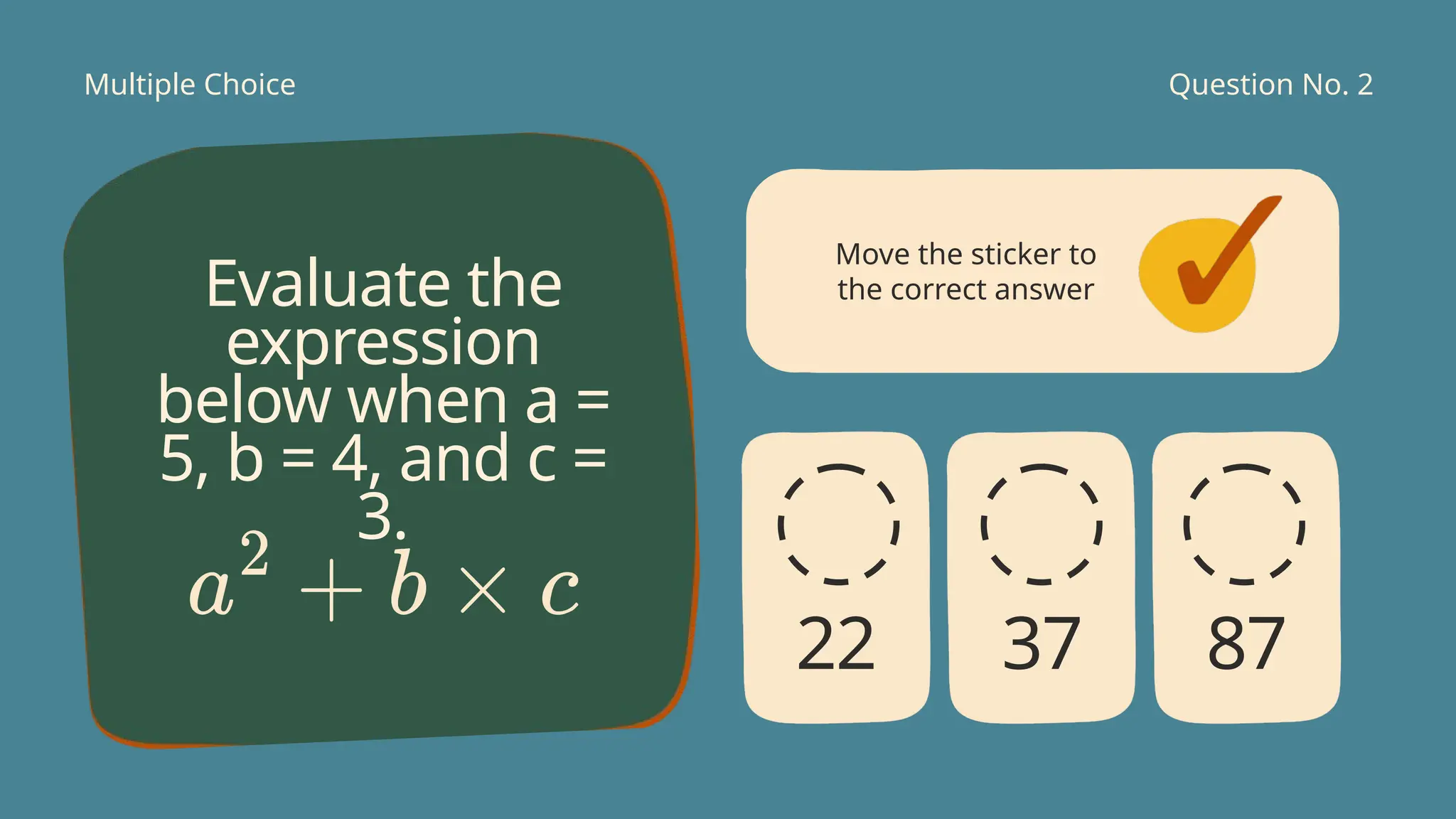 Evaluating Algebraic Expressions Math quiz Grade 6.pptx