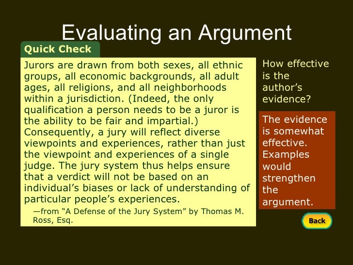 Evaluating an argument