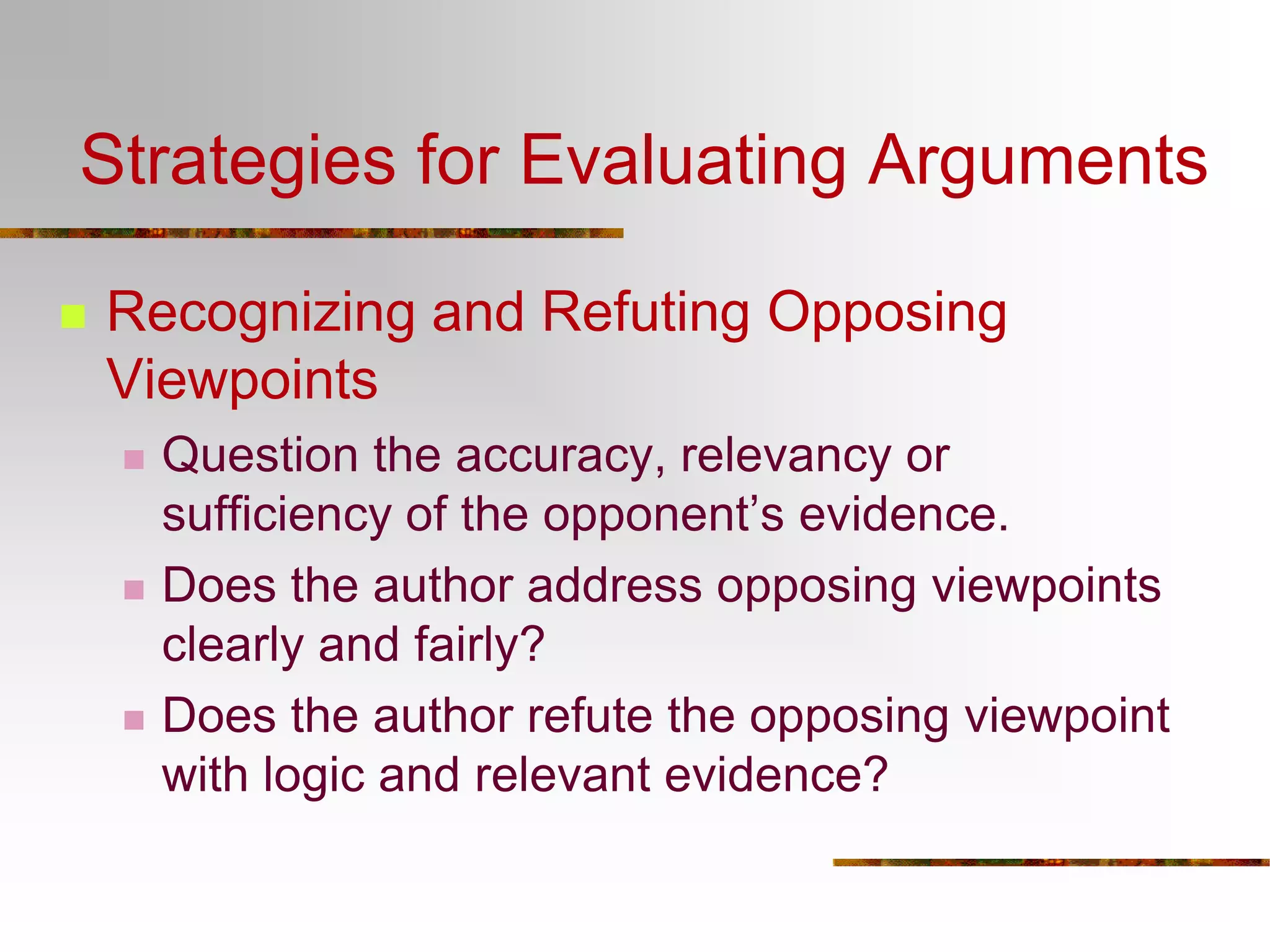 Evaluating arguments lesson2 | PPTX