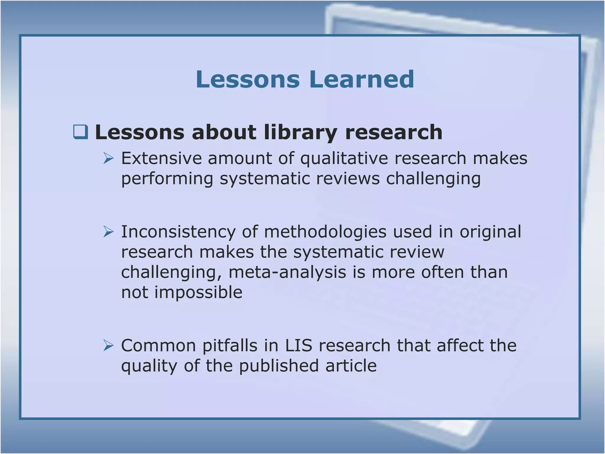 Similar Variables in Surveys“Willingness to return”11 surveys of all instruments (Nilsen)Staff person vs service“Have you used it before?”Ranged from 30%-69% (email)Positivity of experience7 point, 4 point, 3 point scales65% - 98.2% (email, small group)14-417 respondentsStaff quality7 point, 4 point, 3 point scales68% - 92.8% (14 respondents)