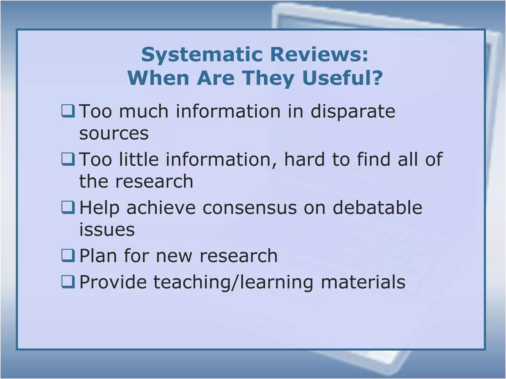 Systematic Reviews vs. Literature Reviews