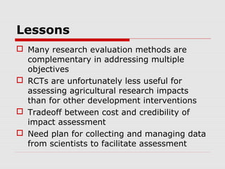 Evaluating economic impacts of agricultural research ciat